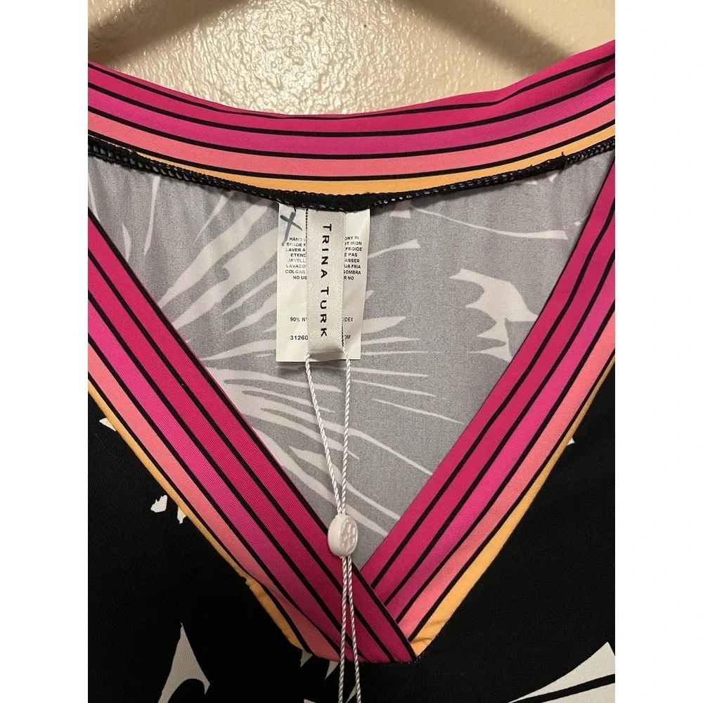 Trina Turk Lennox Swim Cover Up Beach Resort Tunic Dress Black White Pink Size M